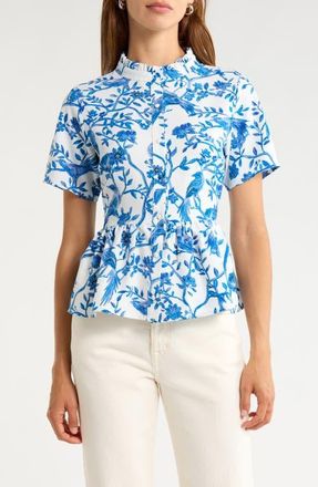 Sugarlips Ciela Floral Print Shirt in Whte-Blues at Nordstrom, Size X-Small
