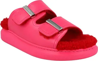 Alexander McQueen Oversize Hybrid Genuine Shearling Slide Sandal in Pink Silver at Nordstrom Rack, Size 10.5Us / 40.5Eu