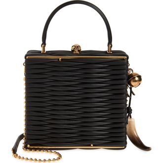 Alexander McQueen Skull Frame Leather Handbag in 1000 Black/Gold at Nordstrom