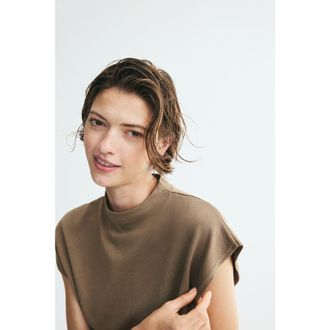 H&M Cap-sleeved Fine-knit Top in Light Khaki Green at Nordstrom, Size X-Large