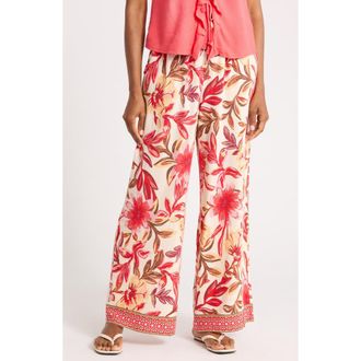 Ellen Tracy Floral Wide Leg Pants in Coral Tropical Paradise at Nordstrom Rack, Size X-Large
