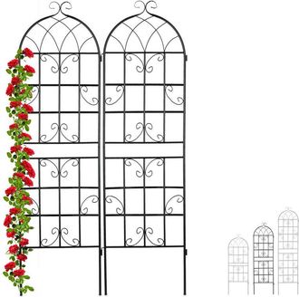 Relaxdays Soportes Para Plantas Met&aacute;licos, Set De 2, Con Estacas, Enrejado Para Trepadoras, 180 X 50 Cm, Jard&iacute;n, Negro - Relaxdays