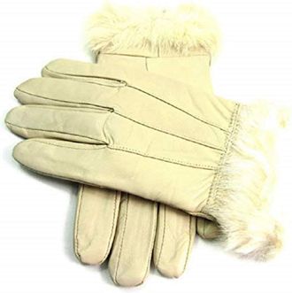 Lorenz Ladies Leather Beige Gloves Faux Trim Lined