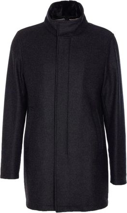 Herno Jassen, Heren, Grijs, L, Wol, Grijze wollen jas met shearling kraag