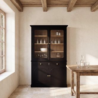 Maisons du monde Alacena de mango macizo negro de 120 cm con vidrio