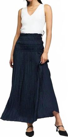 Current Air Crinkled Smocked Waist Maxi Skirt In Dark Navy