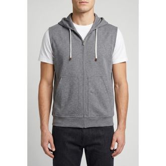Brunello Cucinelli Grey Sleeveless Zip Hoodie, Size X-Large