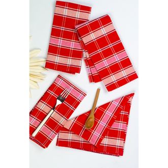 Archive New York Handwoven Holly Cotton Napkin Set of 4 in Red Plaid at Nordstrom