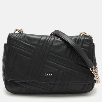 DKNY Dkny Black Leather Allen Flap Shoulder Bag