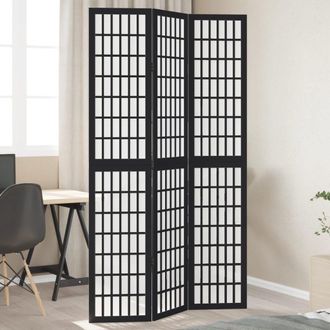 Berkfield Home Room Divider 3 Panels Black Solid Wood Paulownia