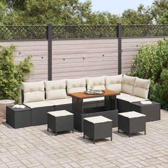 vidaXL Vidaxl - Conjunto De Sof&aacute; De Jard&iacute;n 9 Pcs Negro, Crema 110 X 55 X 71 Cm
