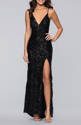 Blondie Nites Rose Sequin Lace-Up Mermaid Gown in Black at Nordstrom, Size 15