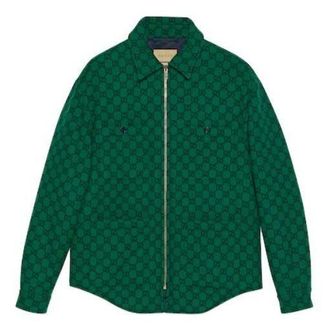 Gucci GG Wool Flannel Padded Jacket Green Navy Blue 770330-ZAPDC-3585