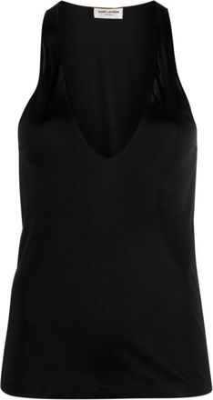 Saint Laurent Zwarte Semi-Transparante Jersey U-Hals Top in Zwart - Dames - Tops zonder mouwen - Zwart - M - Tops
