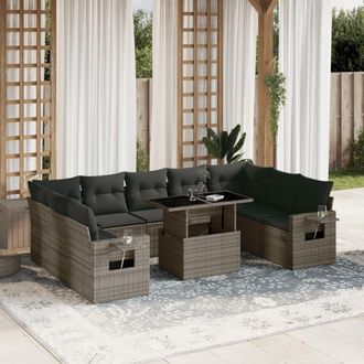 vidaXL Set De Sof&aacute;s De Jard&iacute;n 10 Pzas Con Cojines Rat&aacute;n Sint&eacute;tico Gris Vidaxl