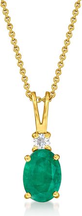 Ross-Simons Emerald Pendant Necklace With Diamond Accent in 14kt Yellow Gold