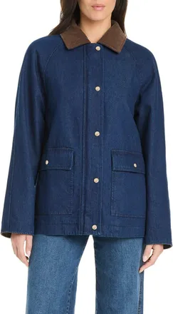 Vince Camuto Corduroy-Collared Denim Utility Jacket in Navy Denim at Nordstrom, Size X-Large