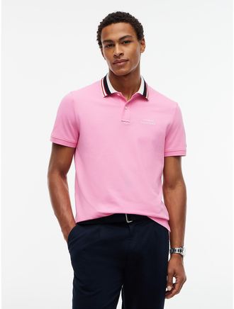 Tommy Hilfiger Mens Regular Fit Striped Collar Pique Polo - Blush - XL