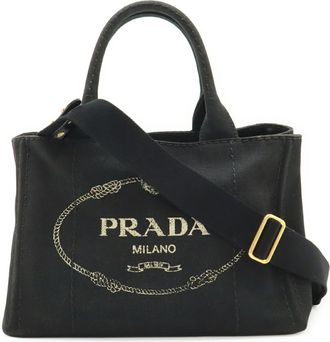 Prada Canapa Black Nero Canvas Shoulder Bag Tote Bag (Pre-Owned)