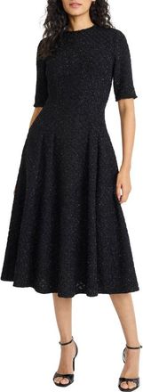 Maggy London Metallic Fit & Flare Midi Dress in Black at Nordstrom, Size 10