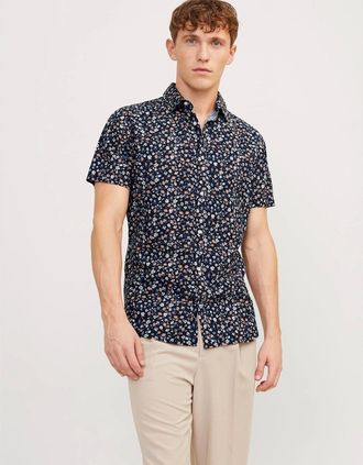 Jack & Jones Jack & Jones Mens Regular Fit Short Sleeve Print Shirt - Navy - Size: Regular/36