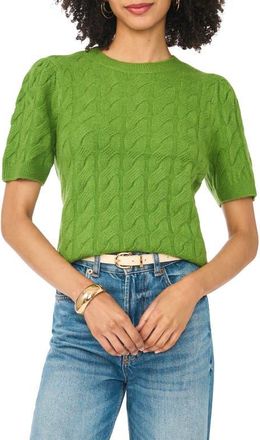 Vince Camuto Cable Stitch Puff Sleeve Sweater in Salted Lime at Nordstrom, Size Xx-Large