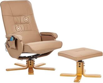 Beliani Faux Leather Recliner Armchair with Footrest Swivel Adjustable Massage Heating Light Brown Relaxpro