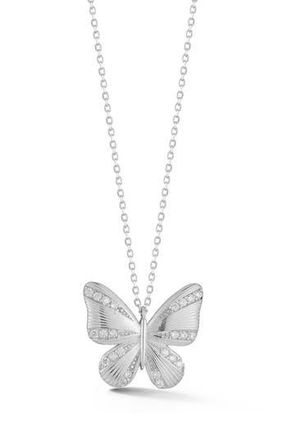 Sphera Milano Rhodium Plated Sterling Silver CZ Butterfly Pendant Necklace at Nordstrom Rack