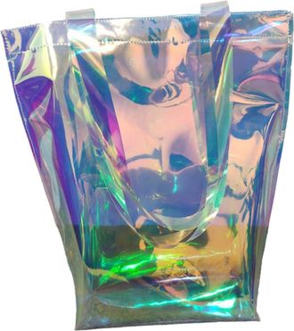 Frcolor PVC Tote Bag with Holographic Finish, Waterproof Handbag for Women, Large Capacity Jelly Purse for Travel and Beach, Single Shoulder Eco-Friendly Coin