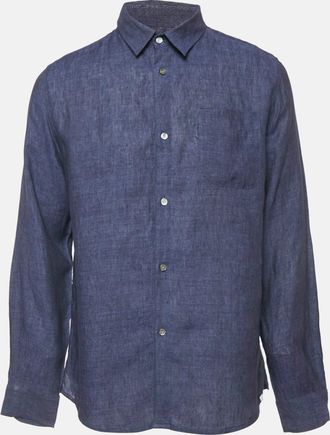 Derek Rose Navy Blue Linen Button Front Shirt