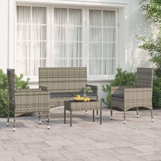 vidaXL Set De Muebles De Jard&iacute;n 4 Pzas Y Cojines Rat&aacute;n Sint&eacute;tico Gris Vidaxl
