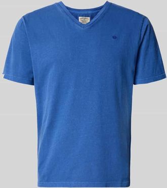 Superdry T-Shirt aus Baumwoll-Leinen-Mix mit V-Ausschnitt in Royal, Gr&ouml;&szlig;e XXXL