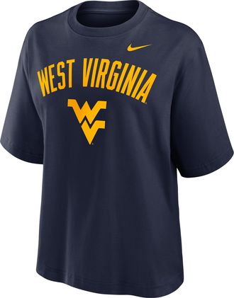 Nike West Virginia Arch Over Logo Boxy Nike Womens College T-Shirt in Blue | 01CM41SWVN-KMG