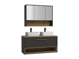 Vente-Unique Mueble de ba&ntilde;o suspendido antracita con doble lavabo a instalar y armario de ba&ntilde;o - 120 cm - YANGRA