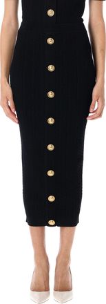 Balmain Womens Ribbed And Cable-knit Midi Skirt - Black viscose - Size EU 40 (Womens)