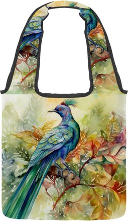 Generic Watercolor Bird Leaf Reversible Canvas Shoulder Tote - Double-Sided Print, 12oz Cotton, 27cm Drop, Fold-Flat Bag for Travel, Shopping, Street Outings
