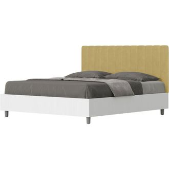 ITYhome Ityhome - Letto matrimoniale e rete 160x200 in legno bianco e testata in microfibra ocra Kaia