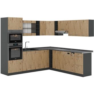 Vicco Cocina Esquinera R-line, Roble Artesanal/antracita, 237 X 247 Cm Sin Encimera