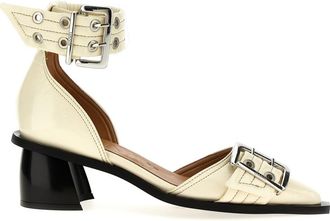 Ganni White Leather Buckle Heels