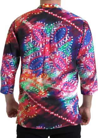 Dolce & Gabbana Multicolor Luminarie Print Linen Mens Shirt