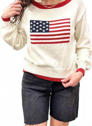 Blu Pepper Long-Sleeve American Flag Sweater In Cream