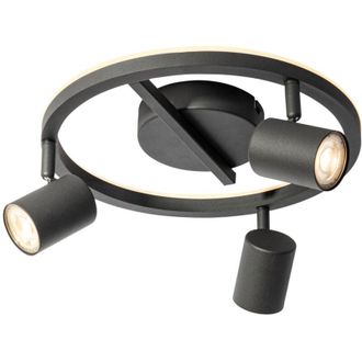 QAZQA Moderno Foco De Techo Redondo Negro Gu10 50 Mm 3 Luces Con Luz De Fondo - Back Up Acero Redonda Incluye Led Max. 3 X 5 Watt - Qazqa