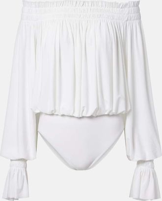 Norma Kamali Off-shoulder smocked bodysuit