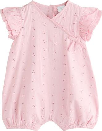 Next Cotton Eyelet Romper in Pink at Nordstrom, Size 9-12M