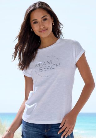 Vivance T-Shirt VIVANCE mit modischem Frontprint, Damen, Gr. 32/34, weiss (wei&szlig;), Jersey, Obermaterial: 100% Baumwolle, bedruckt, bequem normal, Rundhals, ang