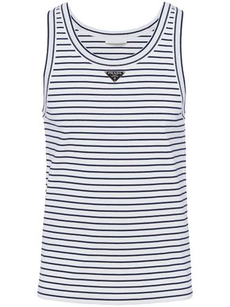 Prada triangle-logo striped tank top - men - Cotton - L - White