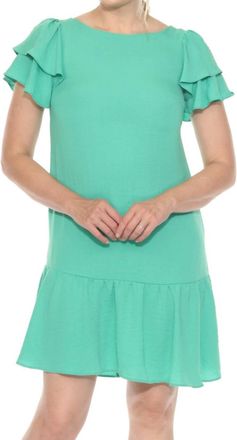 Joseph Ribkoff Ruffled Flounce Shift Dress In Garden Green