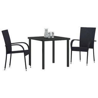 Berkfield Home Modern 3 Piece Garden Dining Set Black Poly Rattan