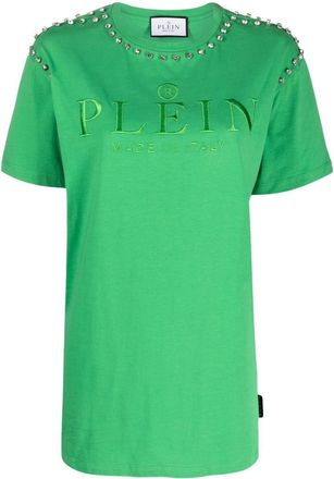 Philipp Plein crystal-embellished short-sleeved T-shirt - women - Cotton - M - Green