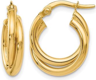 Diamond2Deal 14K Yellow Gold Twisted Double Hoop Earrings